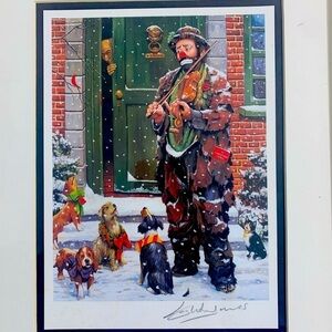 Vintage Signed Lithograph Emmett Kelly clown 80s Christmas Carol print in frame